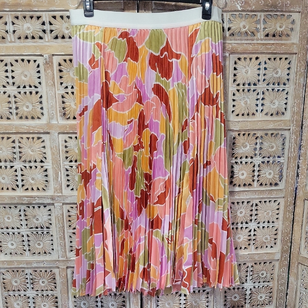 Pink Pleated A-Line Artsy Flowy Boho Maxi Skirt 1X